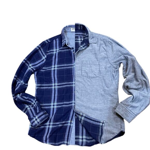 Express Men’s Plaid Reversible Long Sleeve Blue Flannel Size Large - Picture 1 of 8